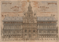 Dibujo arquitectónico histórico del Ayuntamiento de Amberes