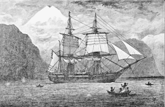Ilustración del HMS Beagle en el estrecho de Magallanes publicada en The Popular Science Monthly