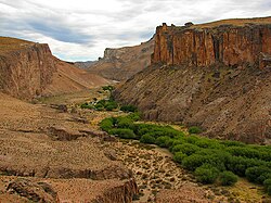 Valle del río Pinturas visto desde las inmediaciones del sitio arqueológico