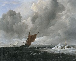 Mar tormentoso con barcos de vela