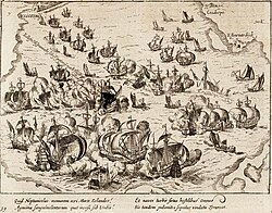 Representación clásica del enfrentamiento naval de Flesinga