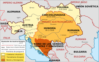 Mapa de la división de Austria-Hungría en 1918