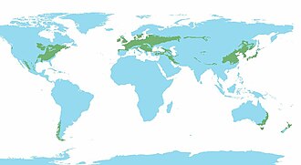 Mapa de distribución de bosques templados