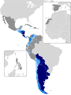 Mapa detallado que muestra la distribución del voseo oral y escrito en América.