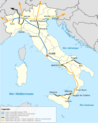 Mapa del trazado de la red ferroviaria de alta velocidad