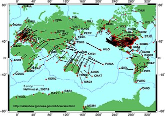 Vectores de velocidad de placas obtenidos por GPS
