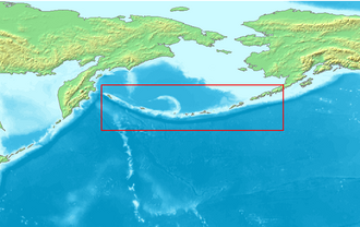 Mapa de localización de las islas Aleutianas