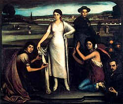 Obra pictórica de una mujer con elementos simbólicos andaluces