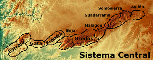 Mapa de las sierras principales del sistema Central