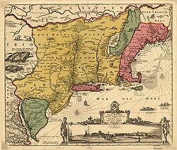 Mapa detallado de los Nuevos Países Bajos de 1685