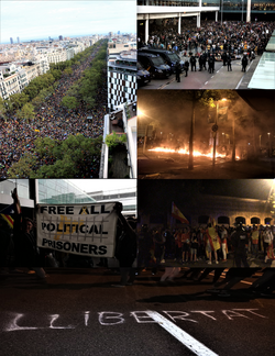 Manifestantes en el Paseo de Gracia
