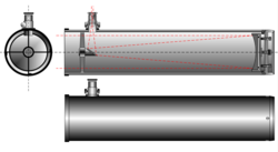 Diagrama esquemático de un telescopio reflector newtoniano.
