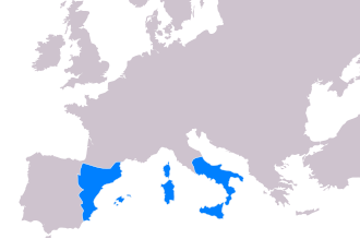 Mapa histórico de la Corona de Aragón en el año 1443