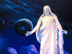 Estatua de Cristo en el Centro de Visitantes en la Manzana del Templo.