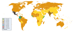 Mapa mundi codificado por colores según los plazos nacionales de protección.
