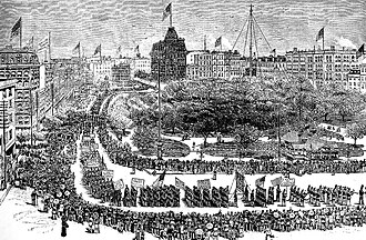 Litografía del desfile del Día del Trabajo en Union Square, Nueva York, 1882