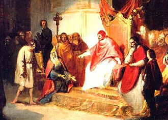 El emperador Enrique IV ante el papa en el castillo de Canossa