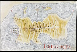 Mapa histórico español de la isla Margarita por Nicolás de Cardona
