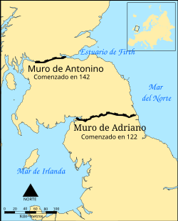 Ubicación geográfica de los muros de Adriano y Antonino