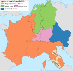Mapa del Imperio carolingio en 876