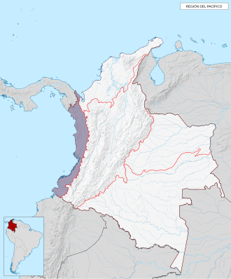 Mapa de la llanura del pacífico en color morado ubicado en Colombia