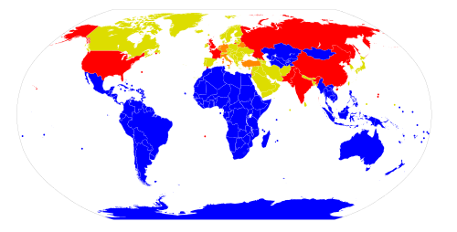 Mapa de países con armas nucleares y miembros de la OTAN que almacenan armamento estadounidense