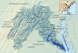 Mapa del río Potomac separando Washington D. C. de Virginia