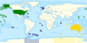 Mapa que detalla los territorios y aguas territoriales de Australia, Reino Unido y Estados Unidos.