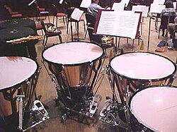 Timbales de concierto metálicos utilizados en agrupaciones orquestales.