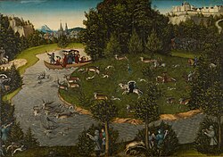 La caza del ciervo de Federico III, Elector de Sajonia, por Lucas Cranach el Viejo, 1529.