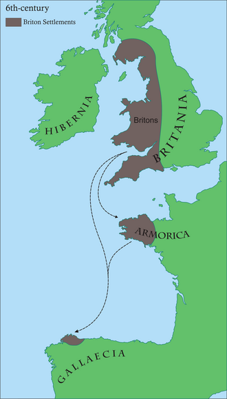 Áreas con culturas de origen britónico en el siglo VI