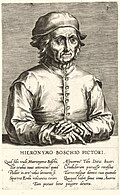 Retrato grabado de El Bosco por Cornelis Cort