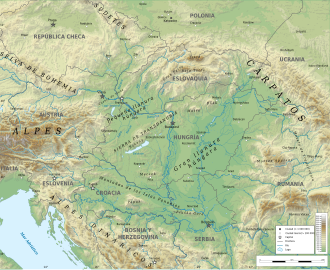 Mapa topográfico de la Llanura panónica