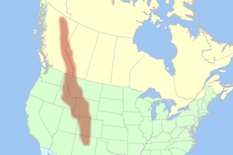 Mapa de localización que muestra la distribución de las Montañas Rocosas en Canadá y Estados Unidos.