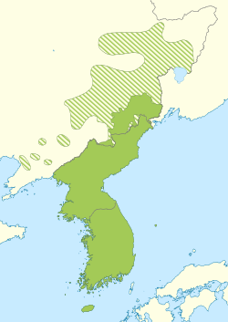 Extensión de la lengua coreana dividida por dialectos