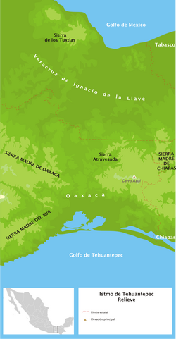 Mapa de relieve del Istmo de Tehuantepec