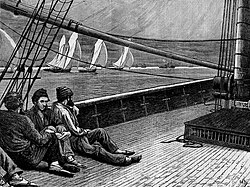 Grabado histórico de una carrera de veleros en 1872