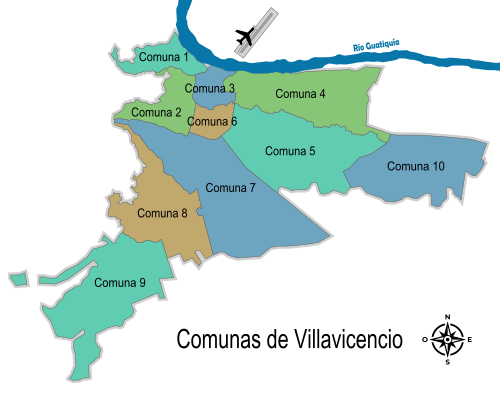 Mapa detallado de las comunas urbanas de Villavicencio