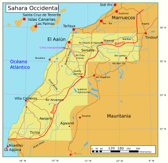 Mapa político y geográfico del Sahara Occidental