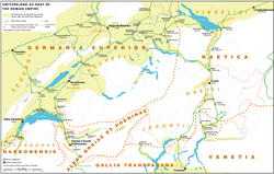 Mapa de Suiza durante la era romana