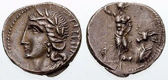 Denario de plata de la confederación marsa acuñado durante la guerra Social