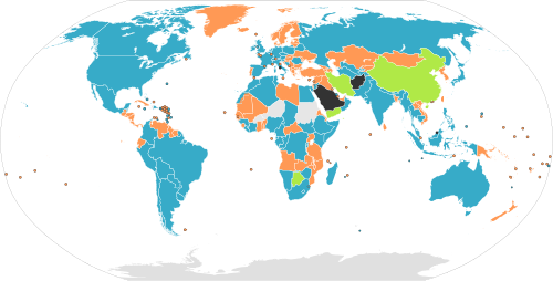 Mapa mundial que muestra en azul los Estados con parlamento o congreso bicameral.