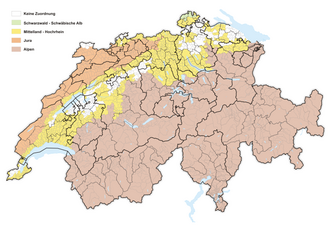 La meseta suiza resaltada en amarillo