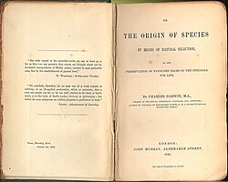 Ejemplar de la primera edición de El origen de las especies.