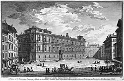 Grabado histórico del Palacio de la Cancillería por Giuseppe Vasi