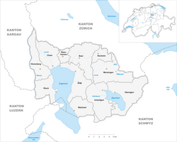Mapa detallado de las comunas del cantón de Zug