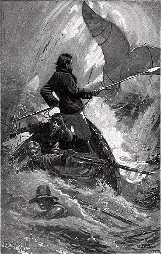 Ilustración histórica de la persecución final de Moby Dick