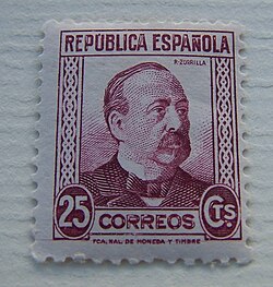 Sello de la Segunda República con la imagen de Ruiz Zorrilla