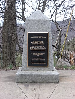 Hito de partida en la confluencia de los estados de Ohio, Pensilvania y Virginia
