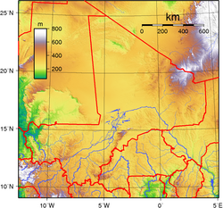 Mapa físico de Mali